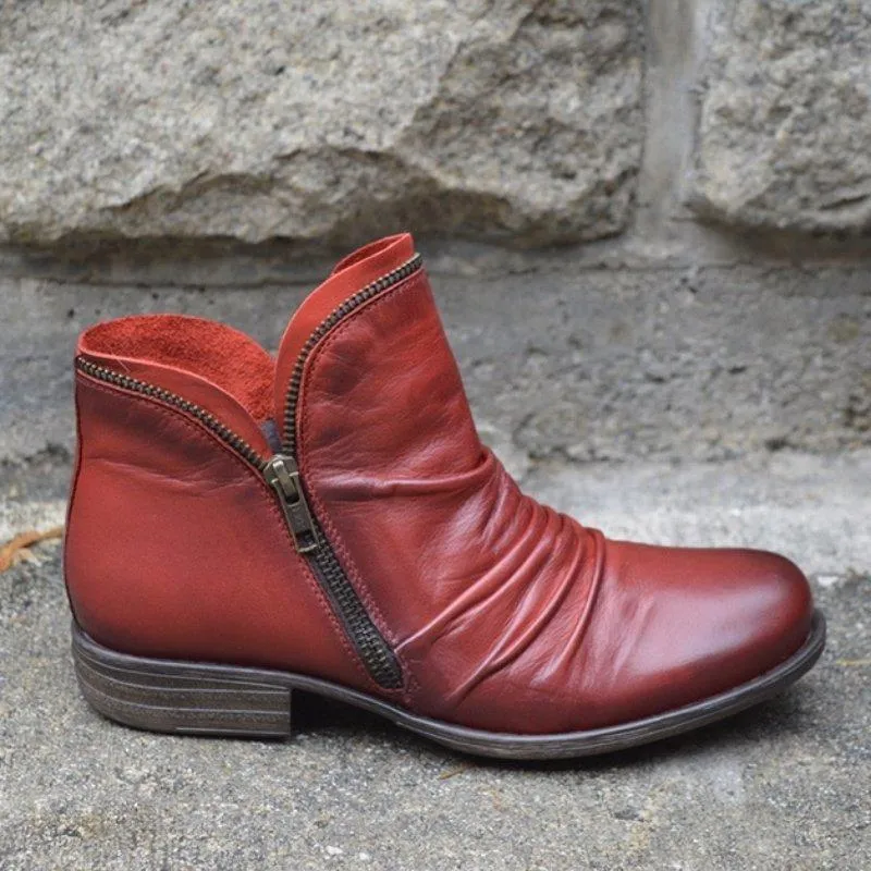 Chicvane Womens Round Toe Flat Heel Zipper Closure Ankle Boots