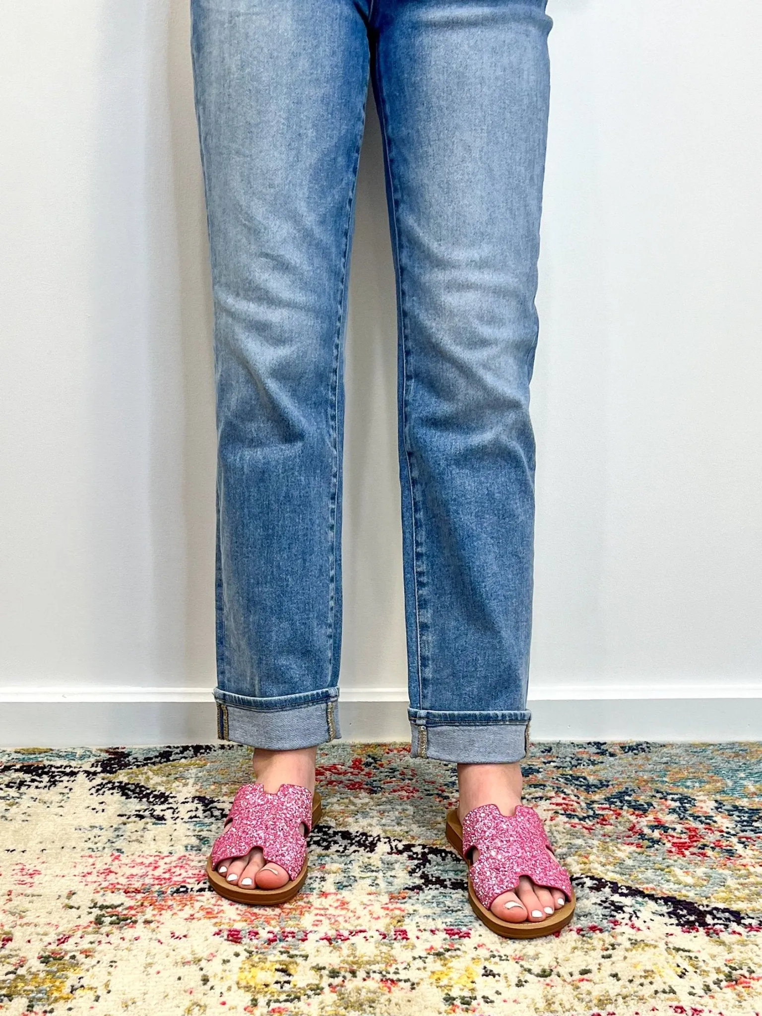 Corky's Footwear Bogalusa Slide Sandal - Pink Chunky Glitter