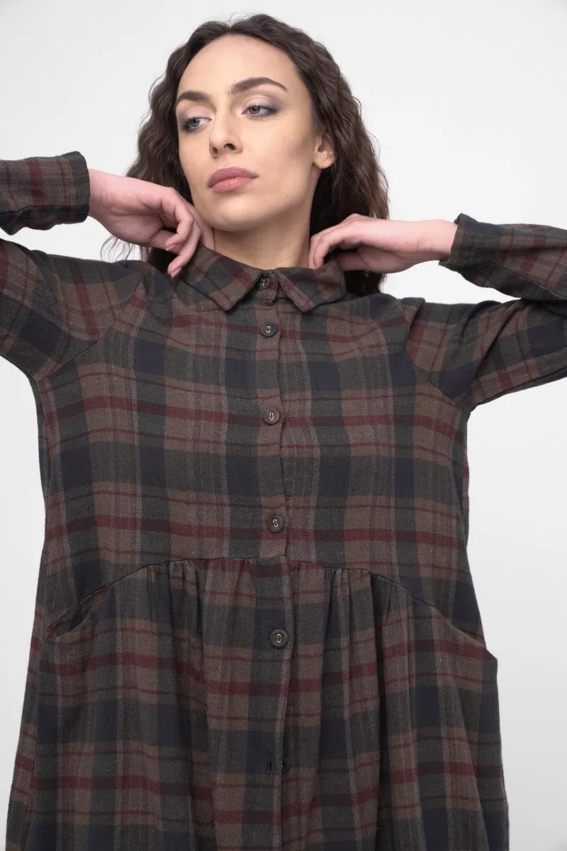 Cotton Plaid Tiered Waist Dress