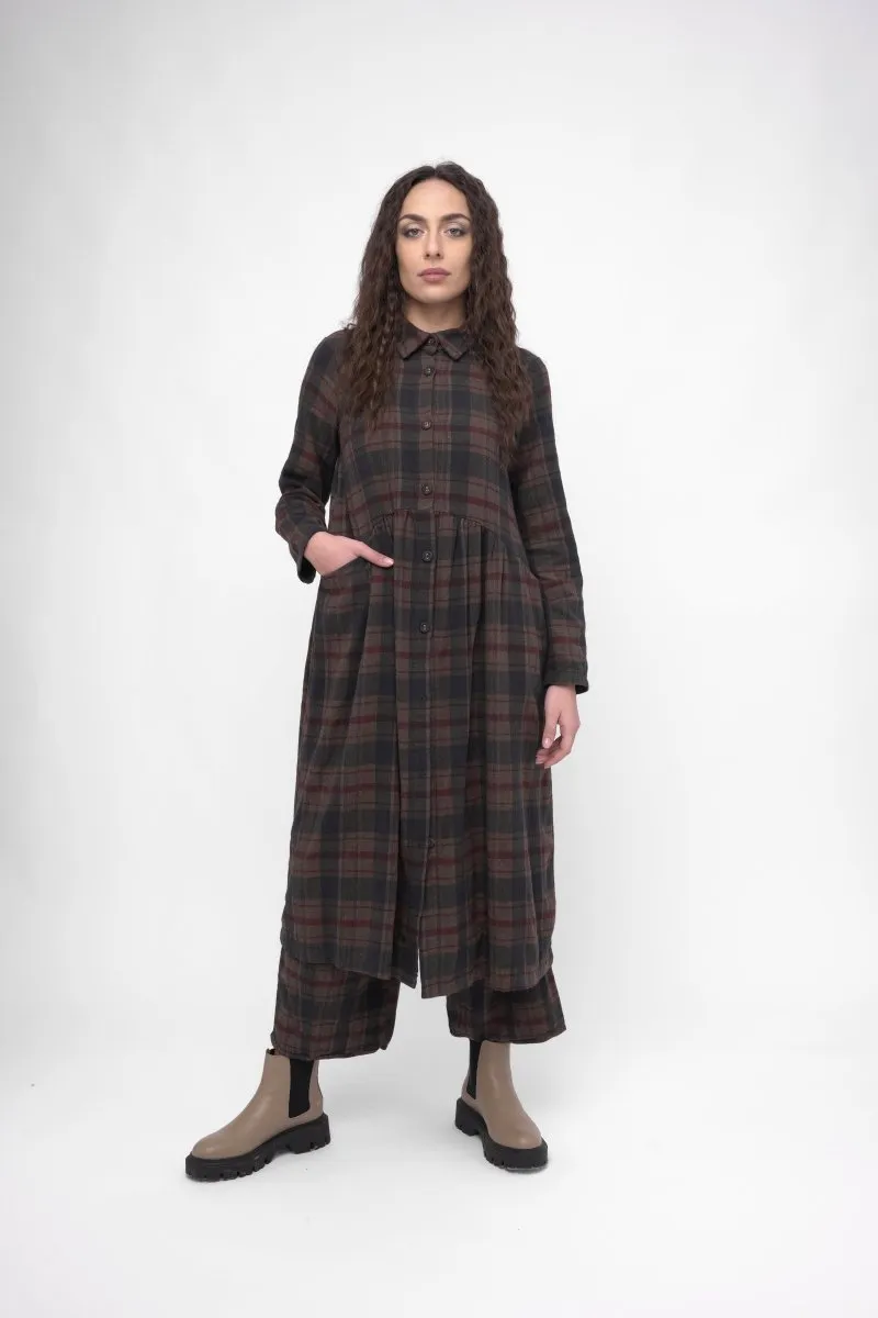 Cotton Plaid Tiered Waist Dress