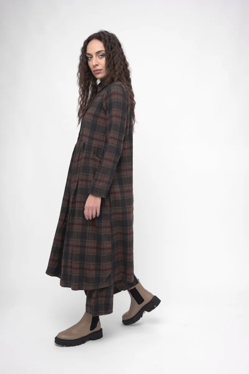 Cotton Plaid Tiered Waist Dress