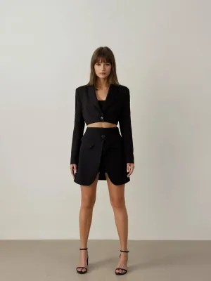 Cropped Blazer and Skirt Set in Burgundy, Black, and Beige