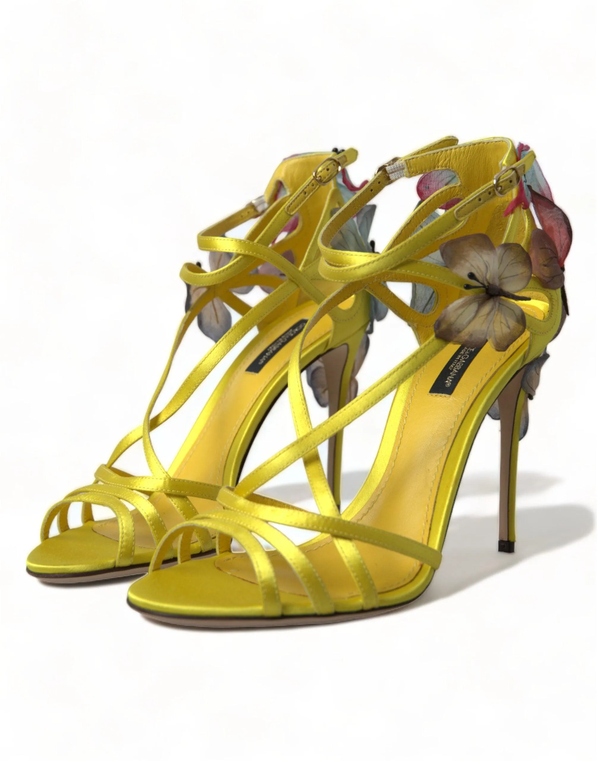 Dolce & Gabbana Yellow Flower Satin Heels Sandals Shoes