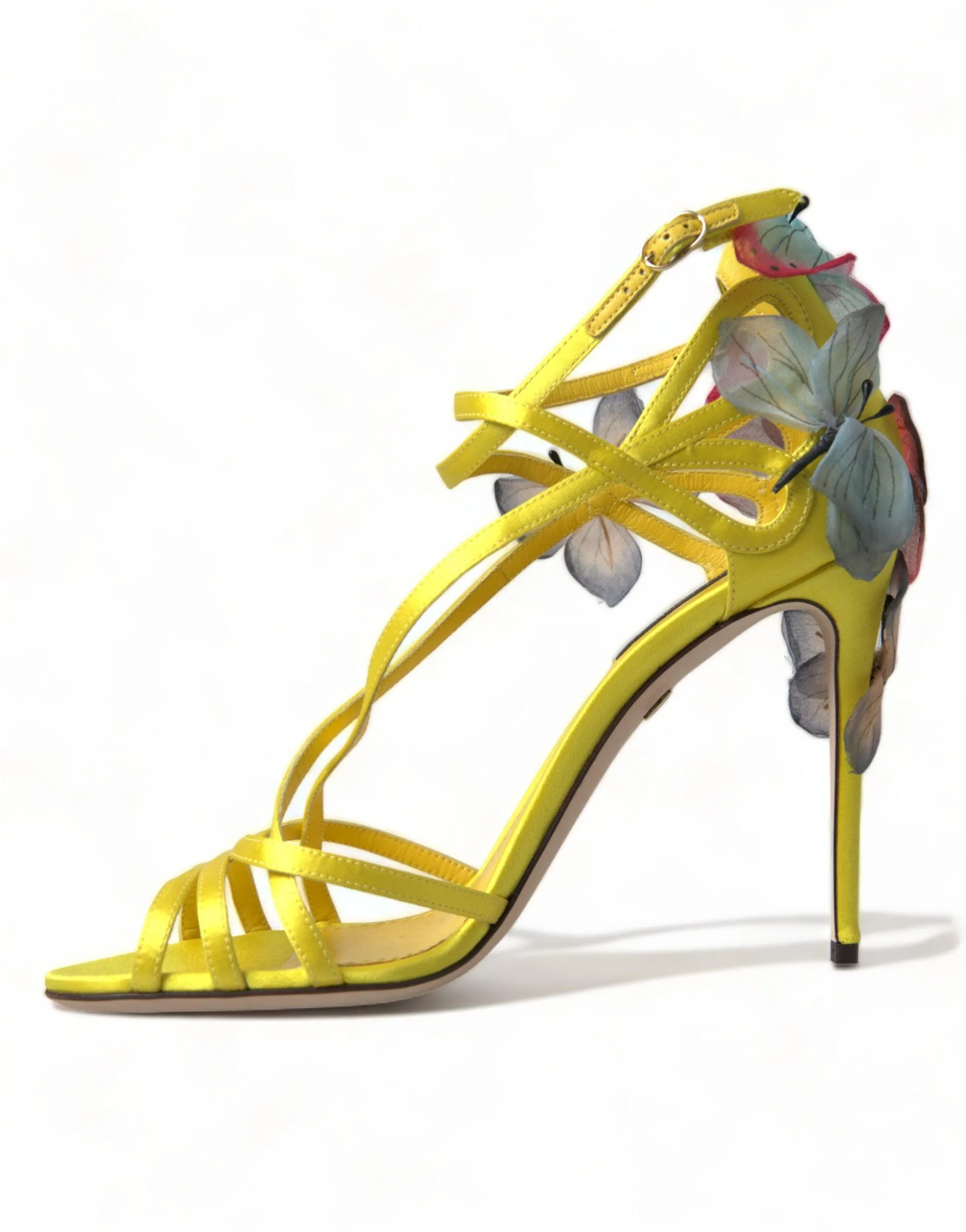 Dolce & Gabbana Yellow Flower Satin Heels Sandals Shoes