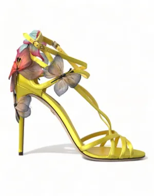 Dolce & Gabbana Yellow Flower Satin Heels Sandals Shoes