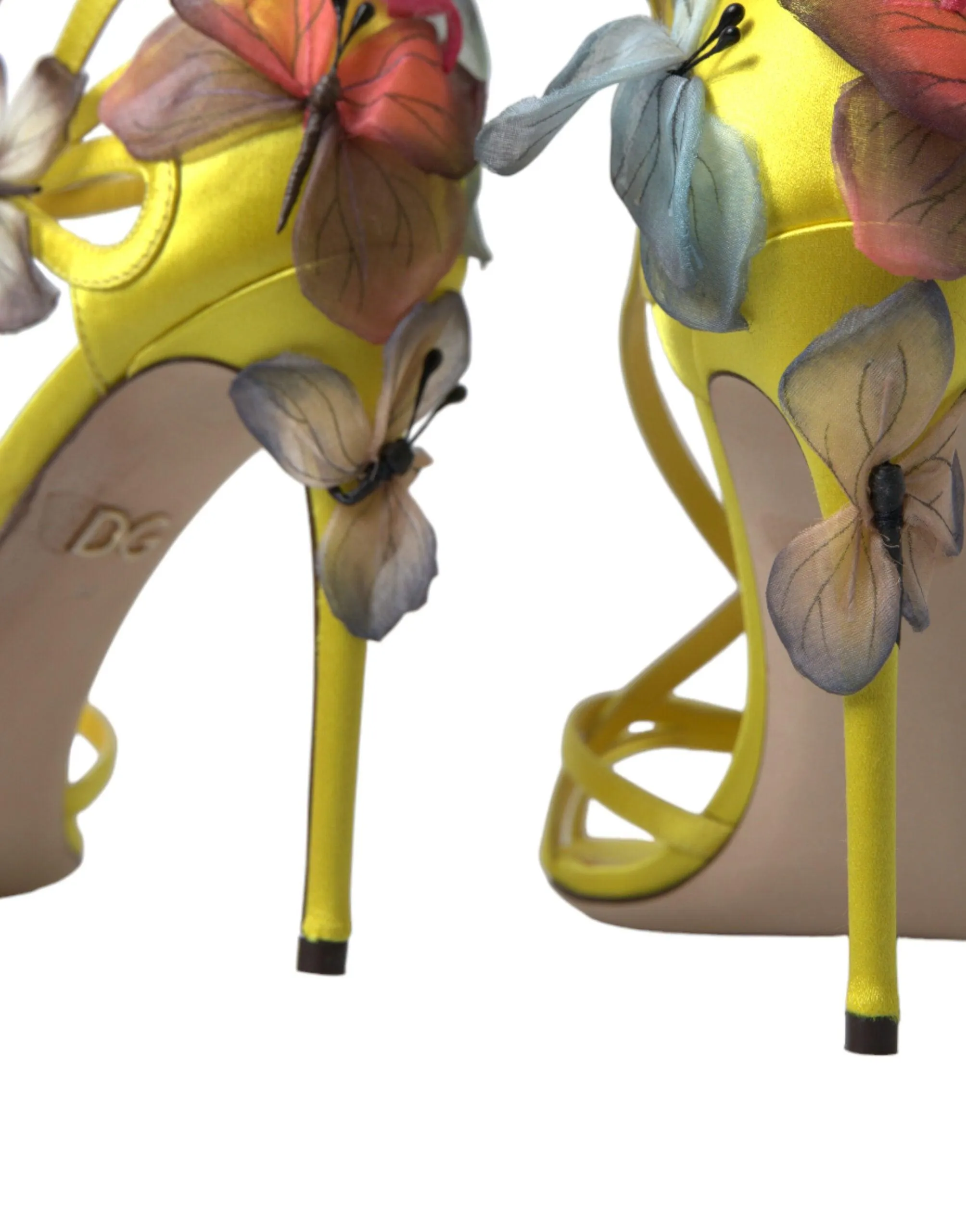Dolce & Gabbana Yellow Flower Satin Heels Sandals Shoes