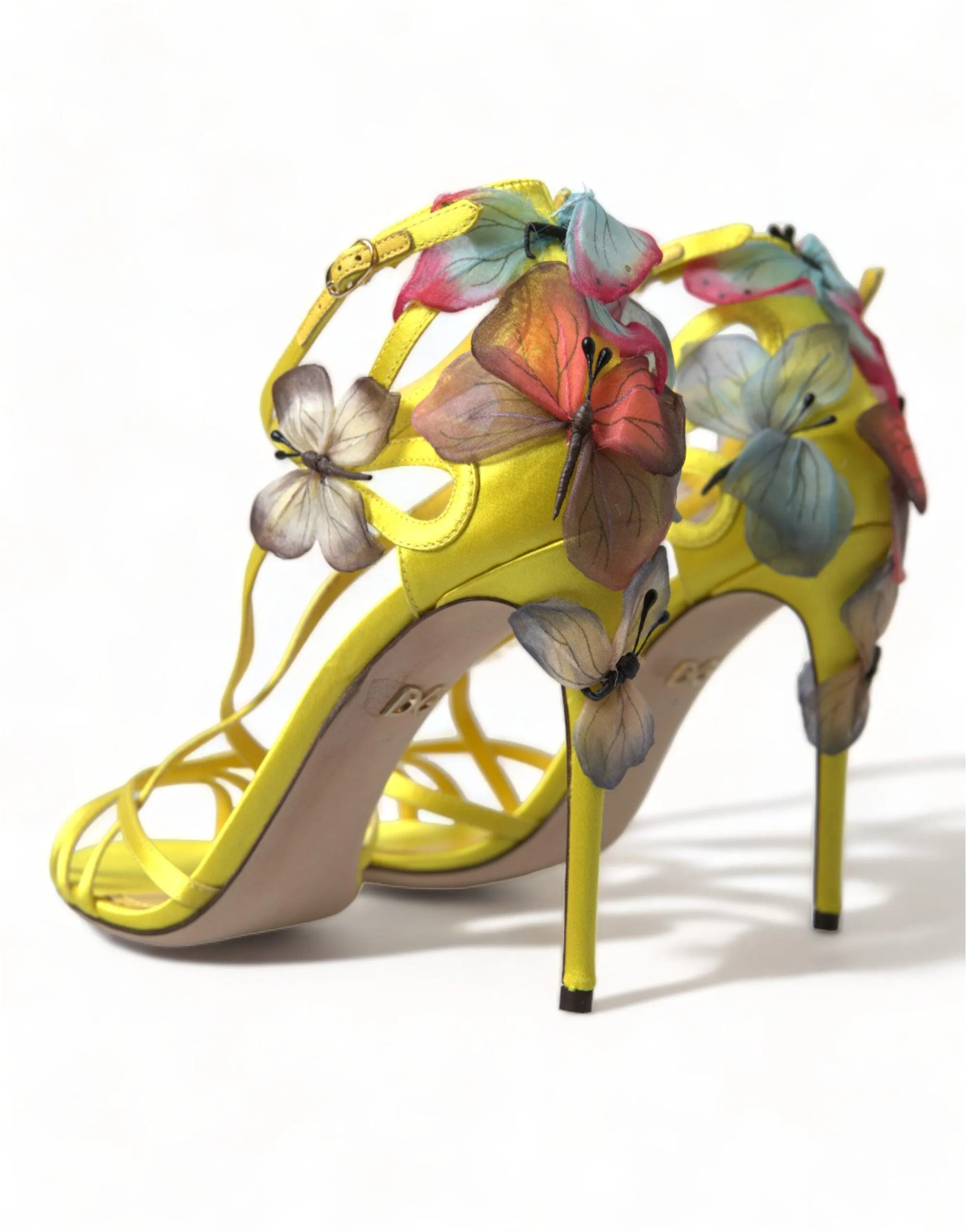 Dolce & Gabbana Yellow Flower Satin Heels Sandals Shoes