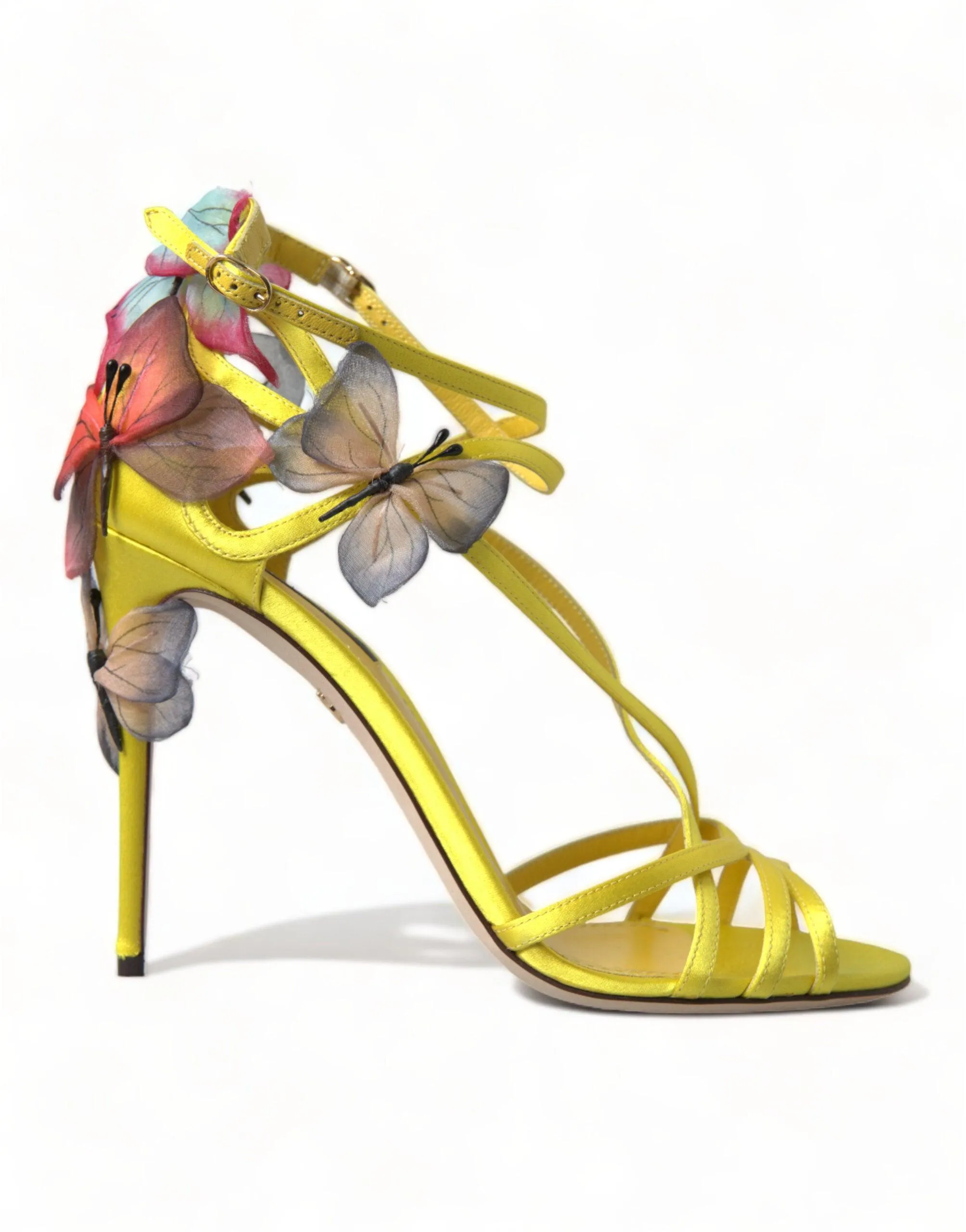 Dolce & Gabbana Yellow Flower Satin Heels Sandals Shoes