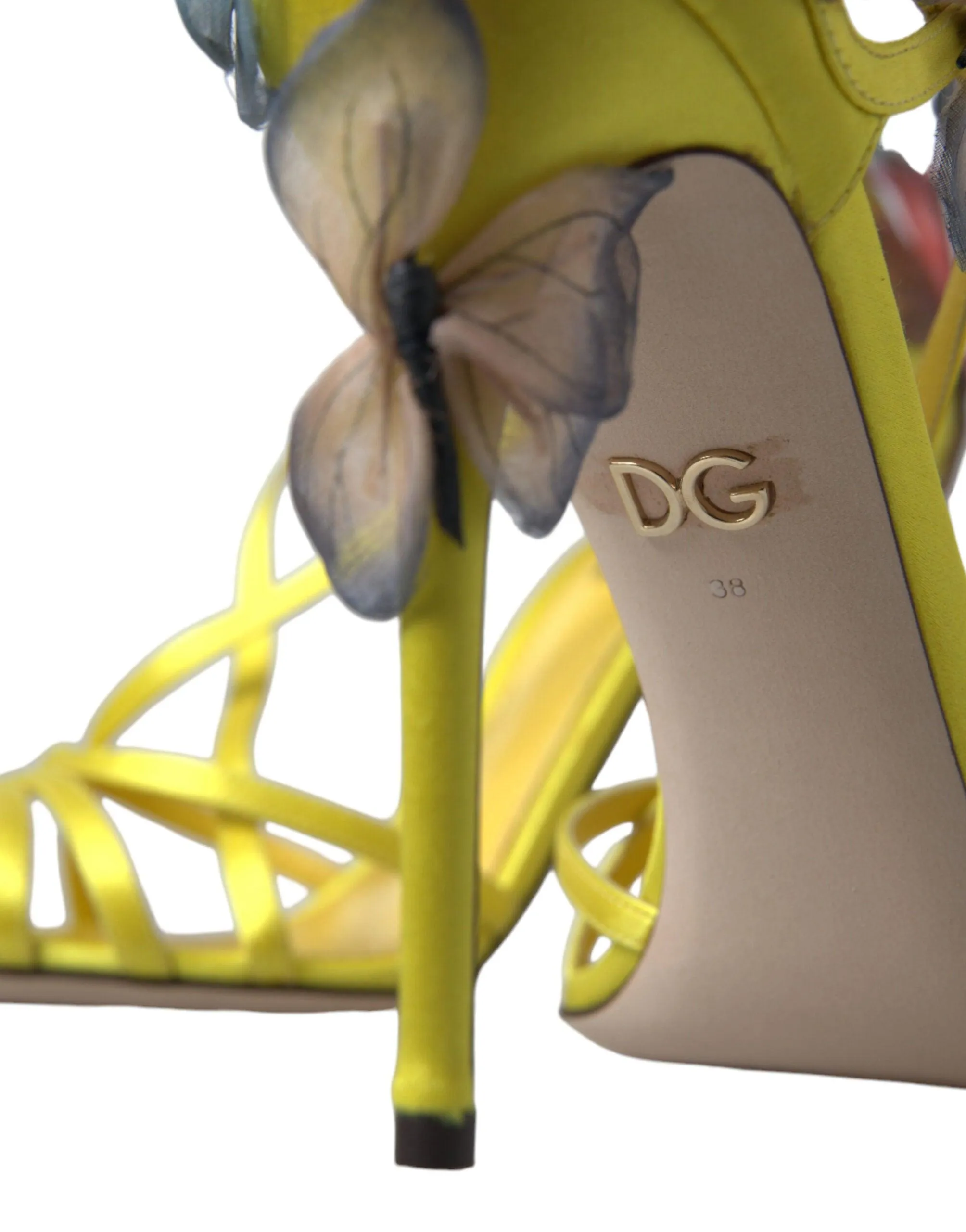 Dolce & Gabbana Yellow Flower Satin Heels Sandals Shoes