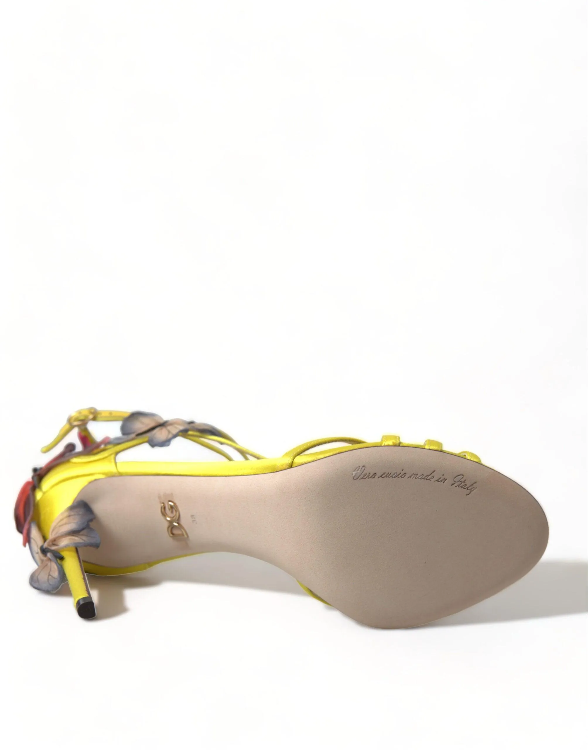 Dolce & Gabbana Yellow Flower Satin Heels Sandals Shoes