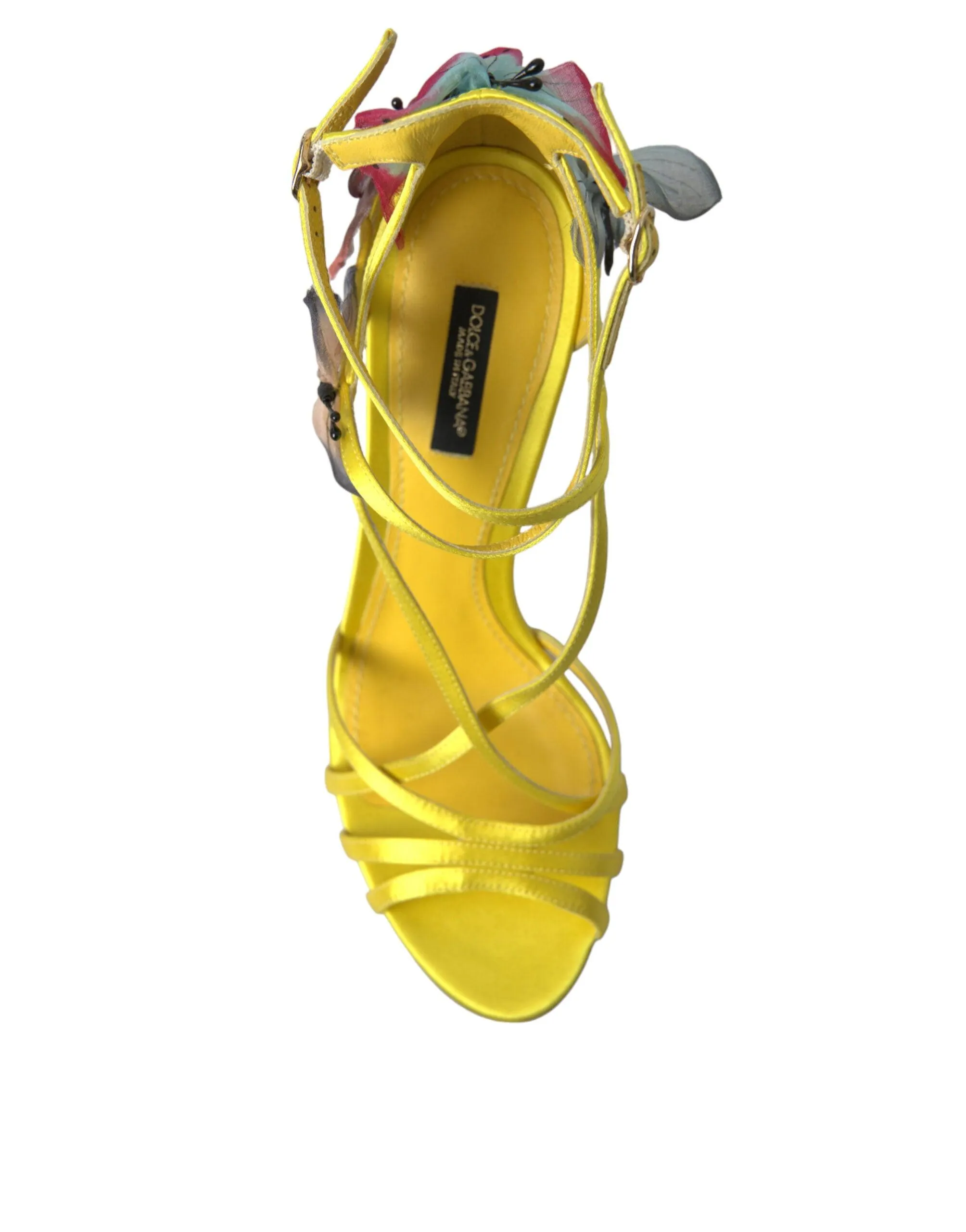 Dolce & Gabbana Yellow Flower Satin Heels Sandals Shoes