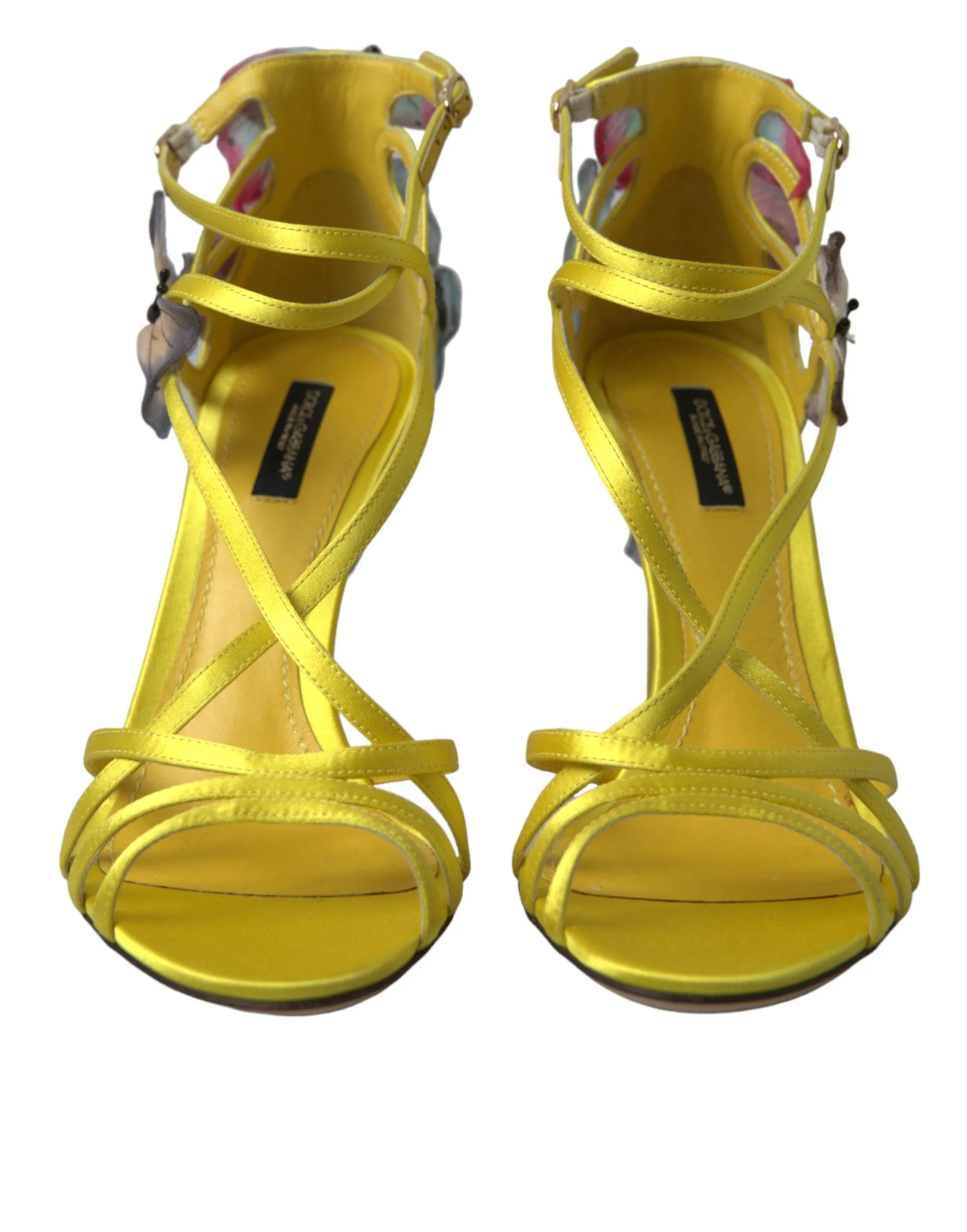 Dolce & Gabbana Yellow Flower Satin Heels Sandals Shoes