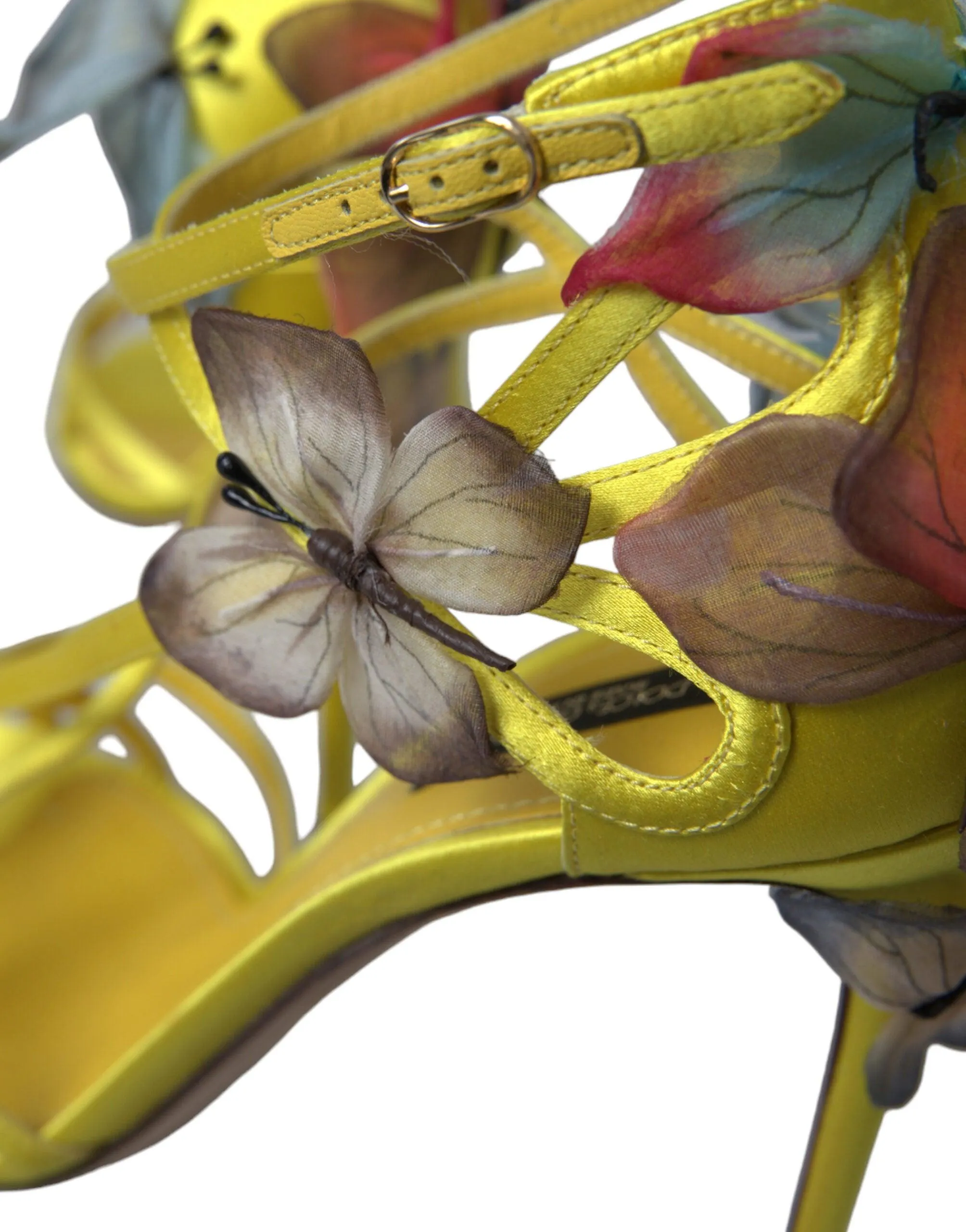 Dolce & Gabbana Yellow Flower Satin Heels Sandals Shoes
