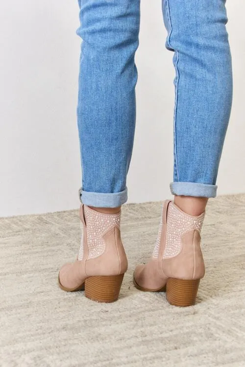 East Lion Corp Rhinestone Bedazzled Cowboy Ankle Boot Blush Pink Rustic Cowgirl Booties