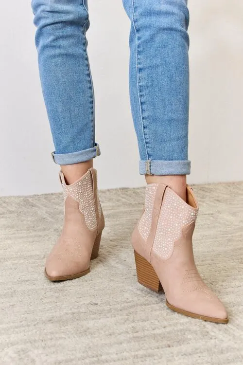 East Lion Corp Rhinestone Bedazzled Cowboy Ankle Boot Blush Pink Rustic Cowgirl Booties