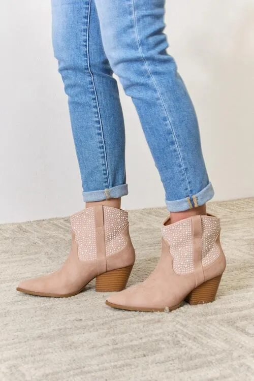 East Lion Corp Rhinestone Bedazzled Cowboy Ankle Boot Blush Pink Rustic Cowgirl Booties