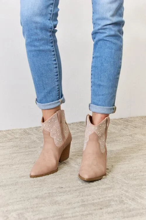 East Lion Corp Rhinestone Bedazzled Cowboy Ankle Boot Blush Pink Rustic Cowgirl Booties