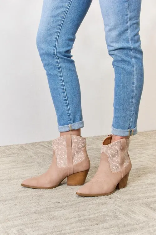 East Lion Corp Rhinestone Bedazzled Cowboy Ankle Boot Blush Pink Rustic Cowgirl Booties