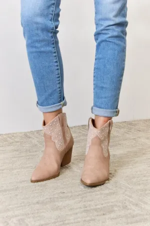 East Lion Corp Rhinestone Bedazzled Cowboy Ankle Boot Blush Pink Rustic Cowgirl Booties
