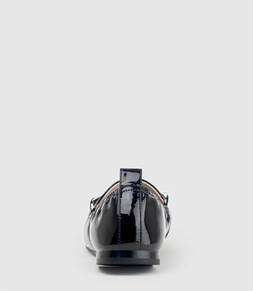 FAMINE Elastic Back Slipper with Hardware in Black Patent