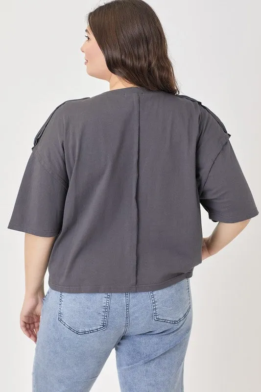 Fire "Rock & Roll" Cropped Graphic Tee - Charcoal