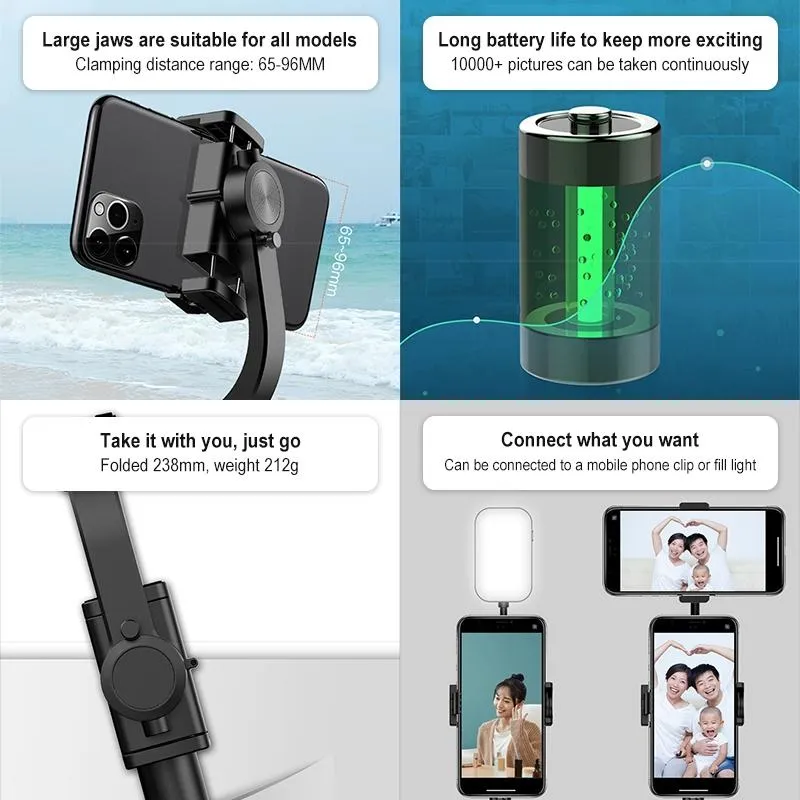 Foldable 3-in-1 Gimbal Stabilizer with Bluetooth Remote and Selfie Stick for Smartphones