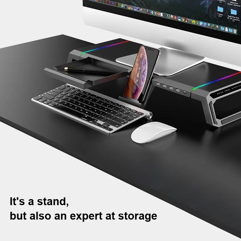 Foldable Laptop Stand with Rgb Lighting & Usb Expansion - Monitor Rack
