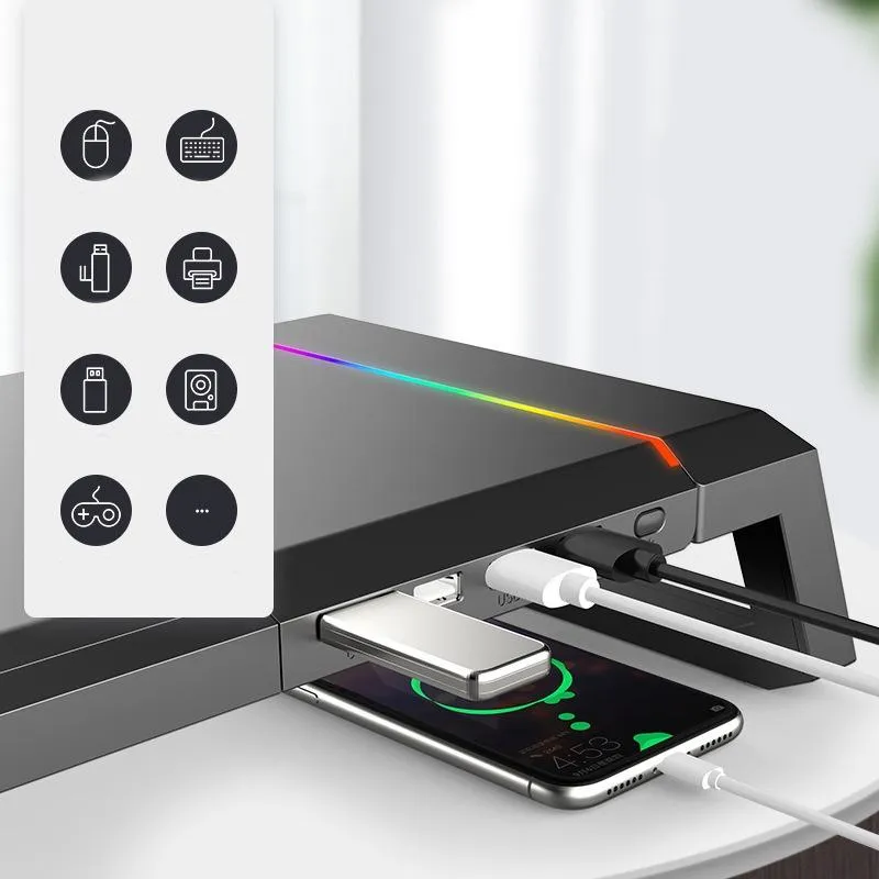 Foldable Laptop Stand with Rgb Lighting & Usb Expansion - Monitor Rack
