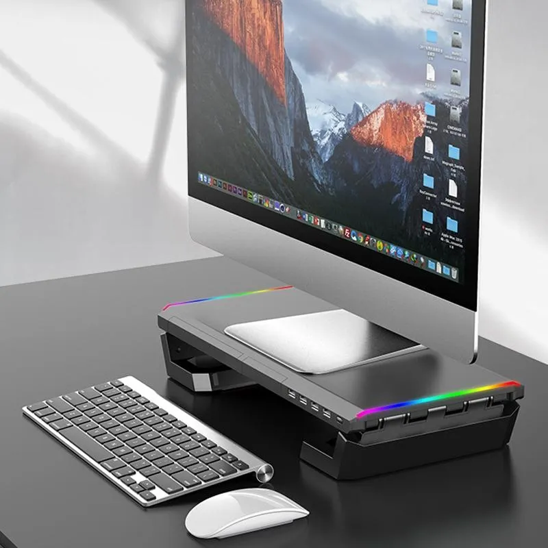 Foldable Laptop Stand with Rgb Lighting & Usb Expansion - Monitor Rack