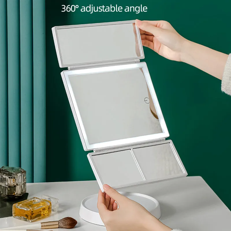 Foldable LED Makeup Mirror with 3 Tone Lights and Magnification