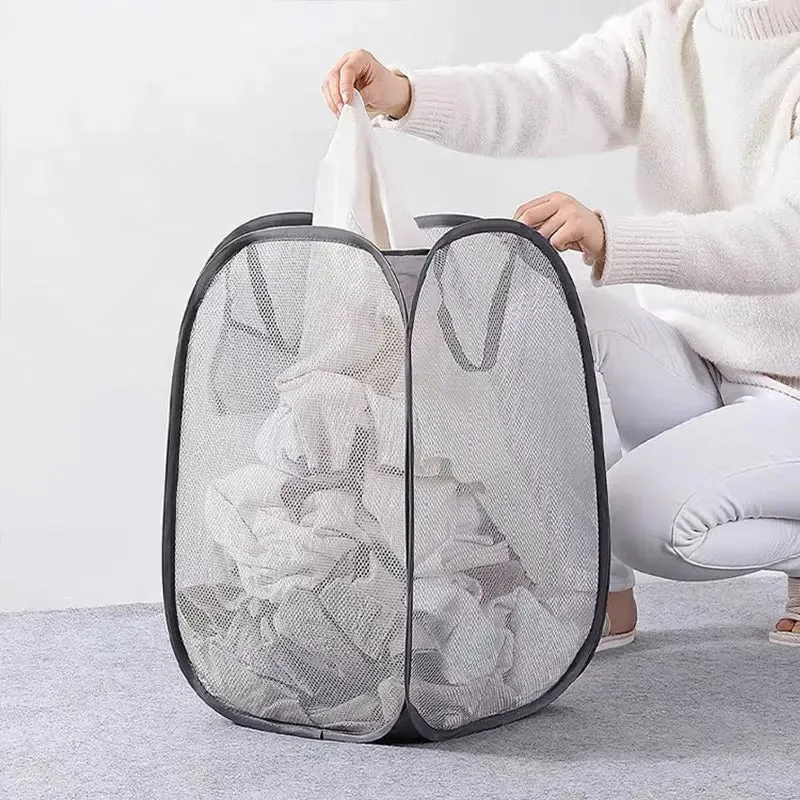 Foldable Mesh Laundry Basket Large Capacity Storage for Dirty Clothes