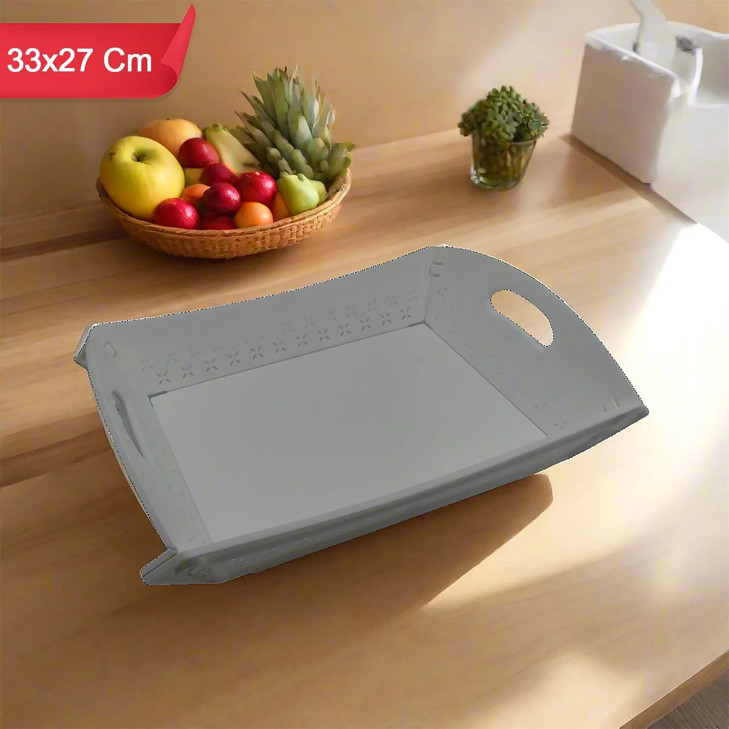 Foldable Serving Tray Plastic Serving TrayWith Handle Serving Tray For Food, Kitchen, Outdoors, Restaurants (1 Pc)