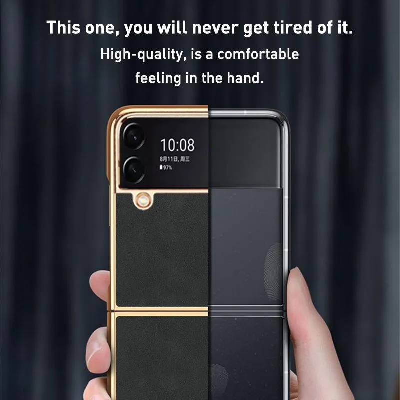 For Samsung Galaxy z Fold4 5G Foldable Lambskin Phone Case - Electroplated
