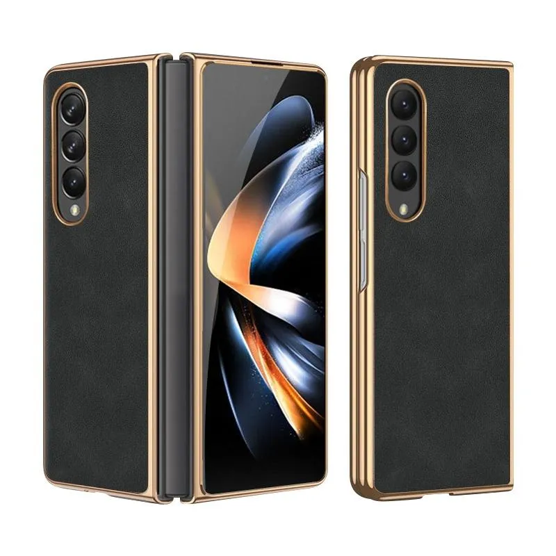 For Samsung Galaxy z Fold4 5G Foldable Lambskin Phone Case - Electroplated