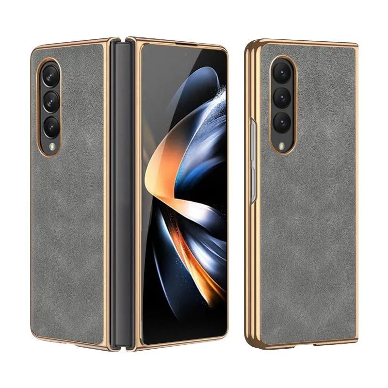 For Samsung Galaxy z Fold4 5G Foldable Lambskin Phone Case - Electroplated