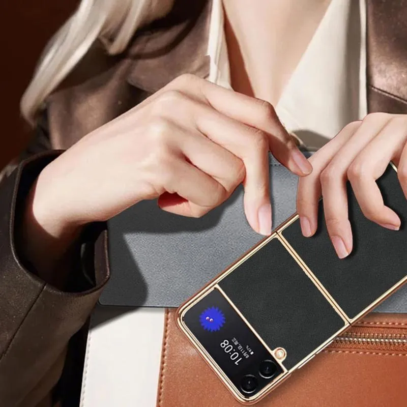 For Samsung Galaxy z Fold4 5G Foldable Lambskin Phone Case - Electroplated