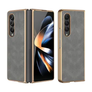 For Samsung Galaxy z Fold4 5G Foldable Lambskin Phone Case - Electroplated
