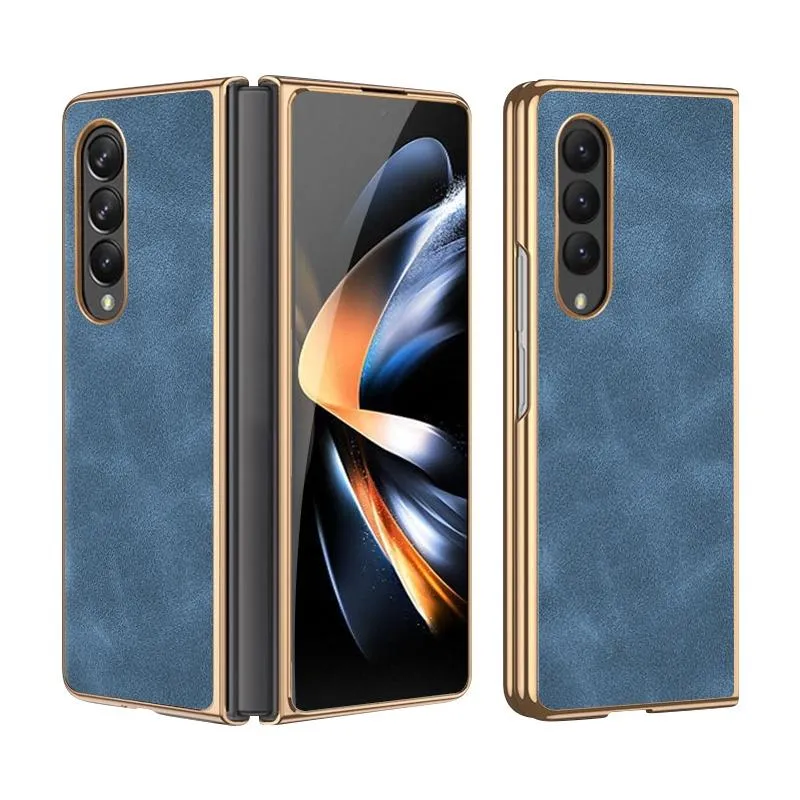 For Samsung Galaxy z Fold4 5G Foldable Lambskin Phone Case - Electroplated