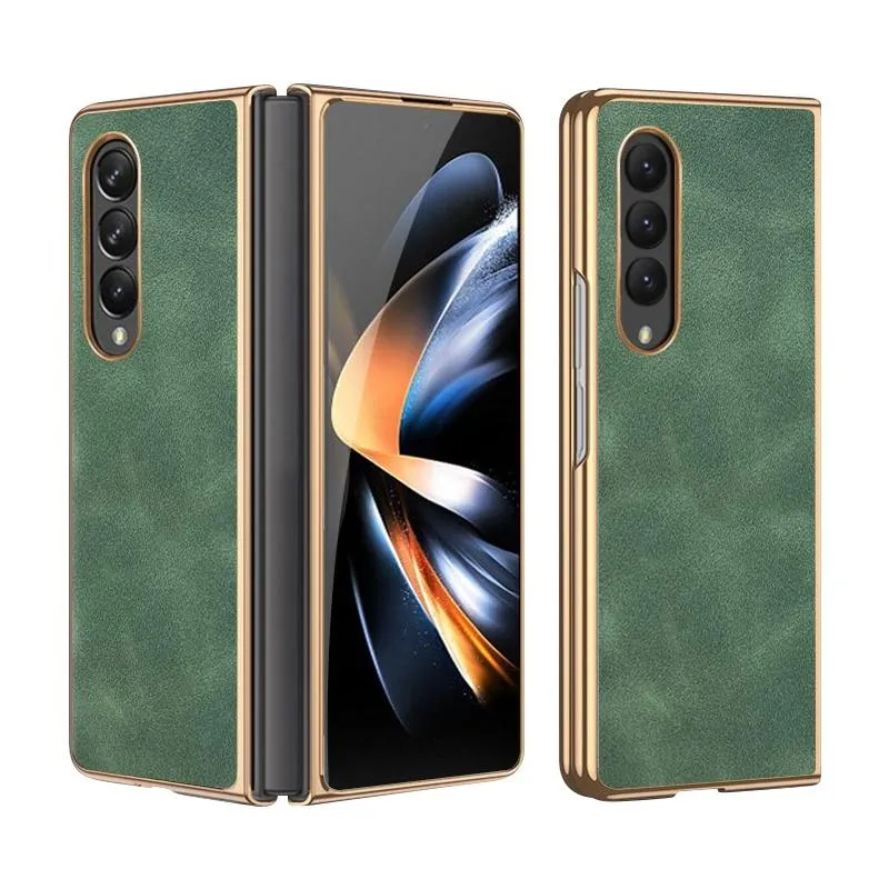For Samsung Galaxy z Fold4 5G Foldable Lambskin Phone Case - Electroplated