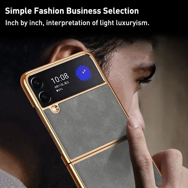 For Samsung Galaxy z Fold4 5G Foldable Lambskin Phone Case - Electroplated
