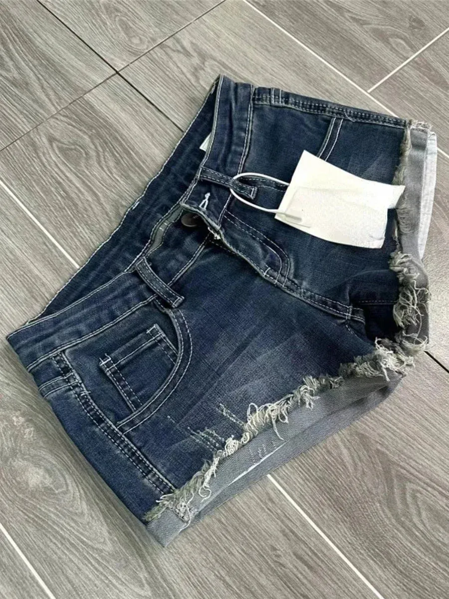 Frayed Low-Waist Denim Shorts – Y2K Vintage Harajuku Style From Kawaii Stop