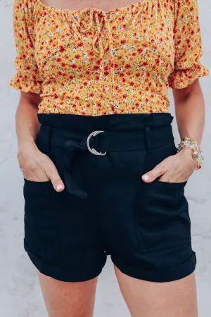 Georgia Belted Shorts - Black