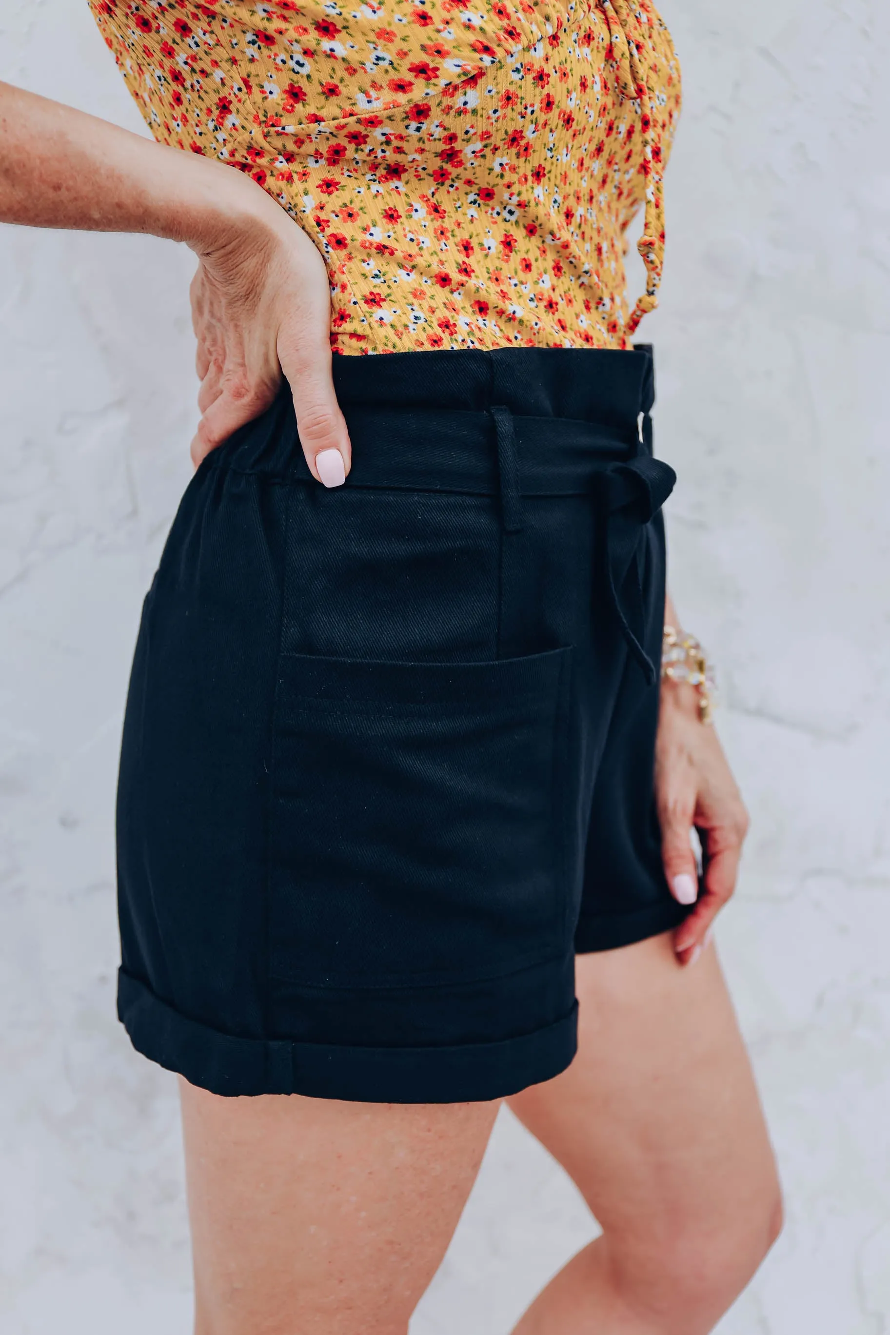 Georgia Belted Shorts - Black