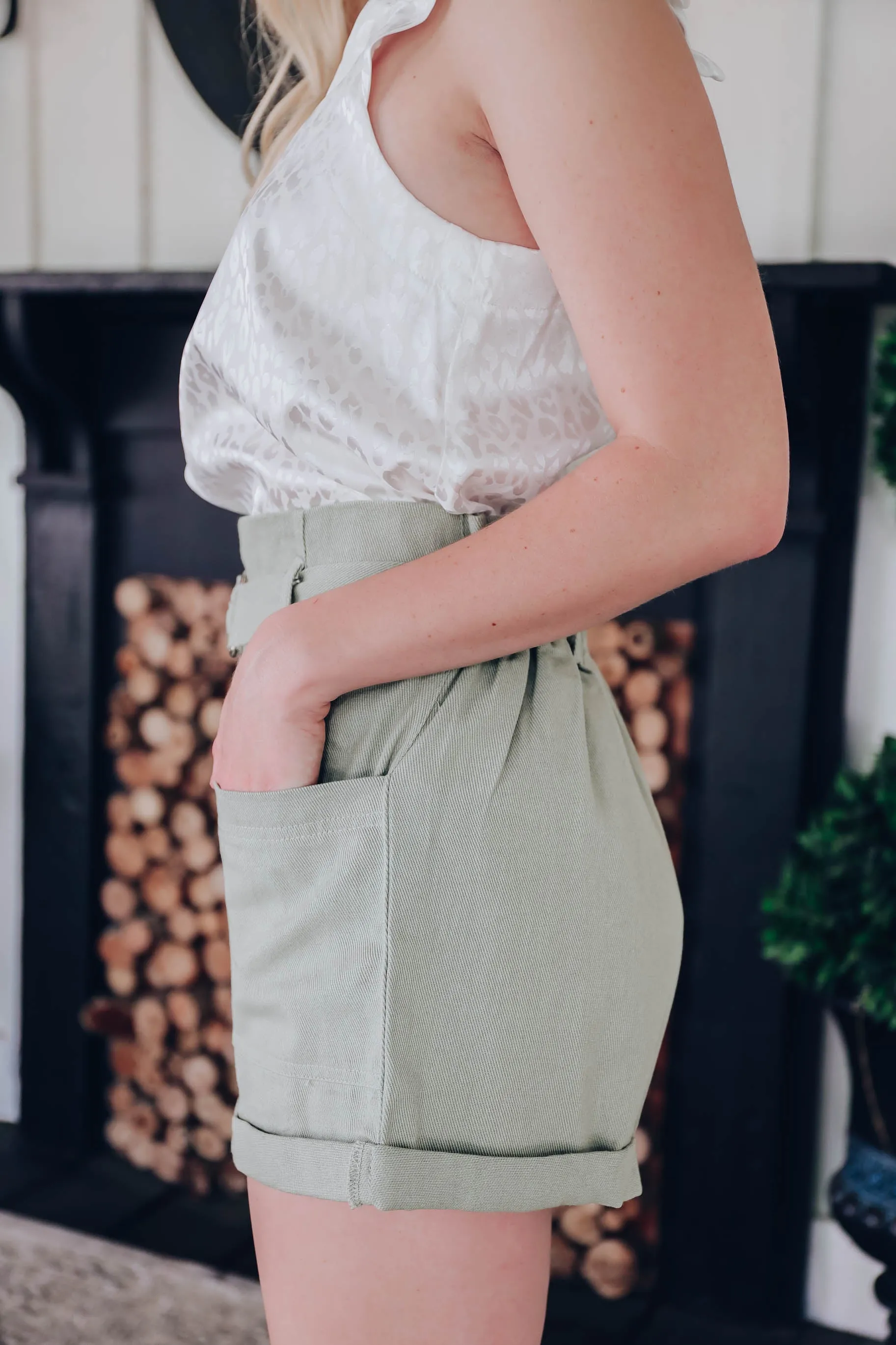 Georgia Belted Shorts - Sage
