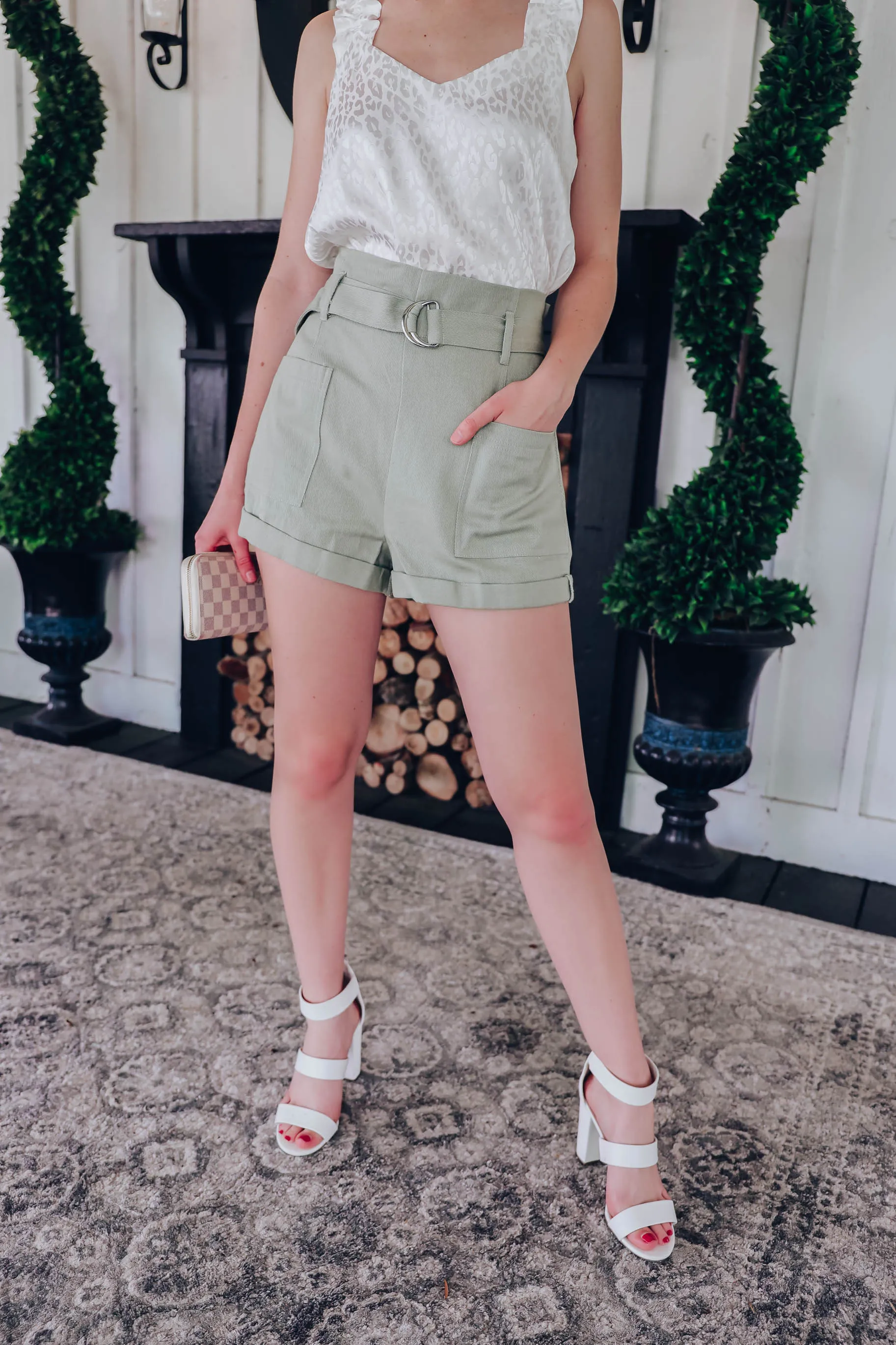 Georgia Belted Shorts - Sage