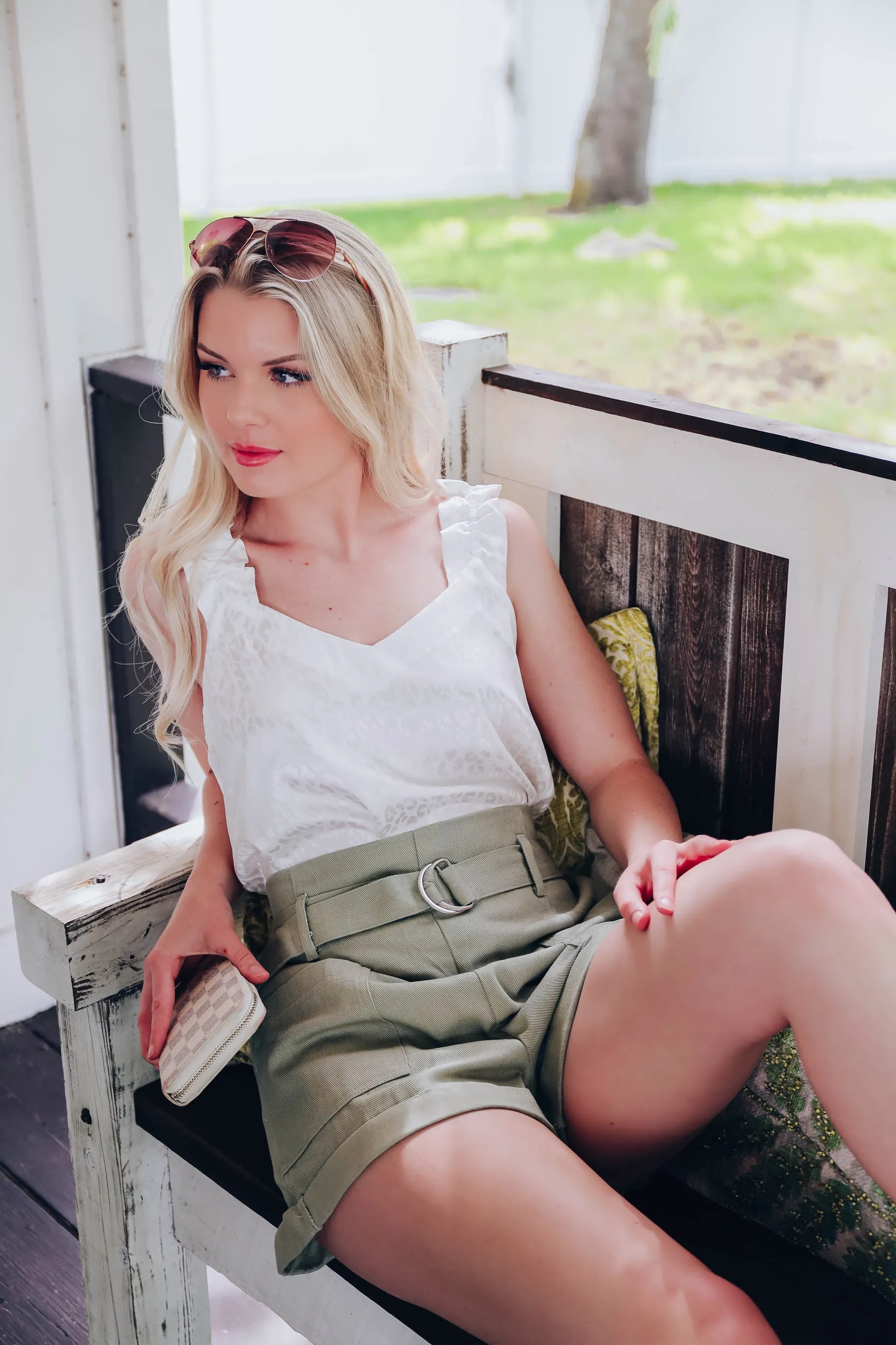 Georgia Belted Shorts - Sage