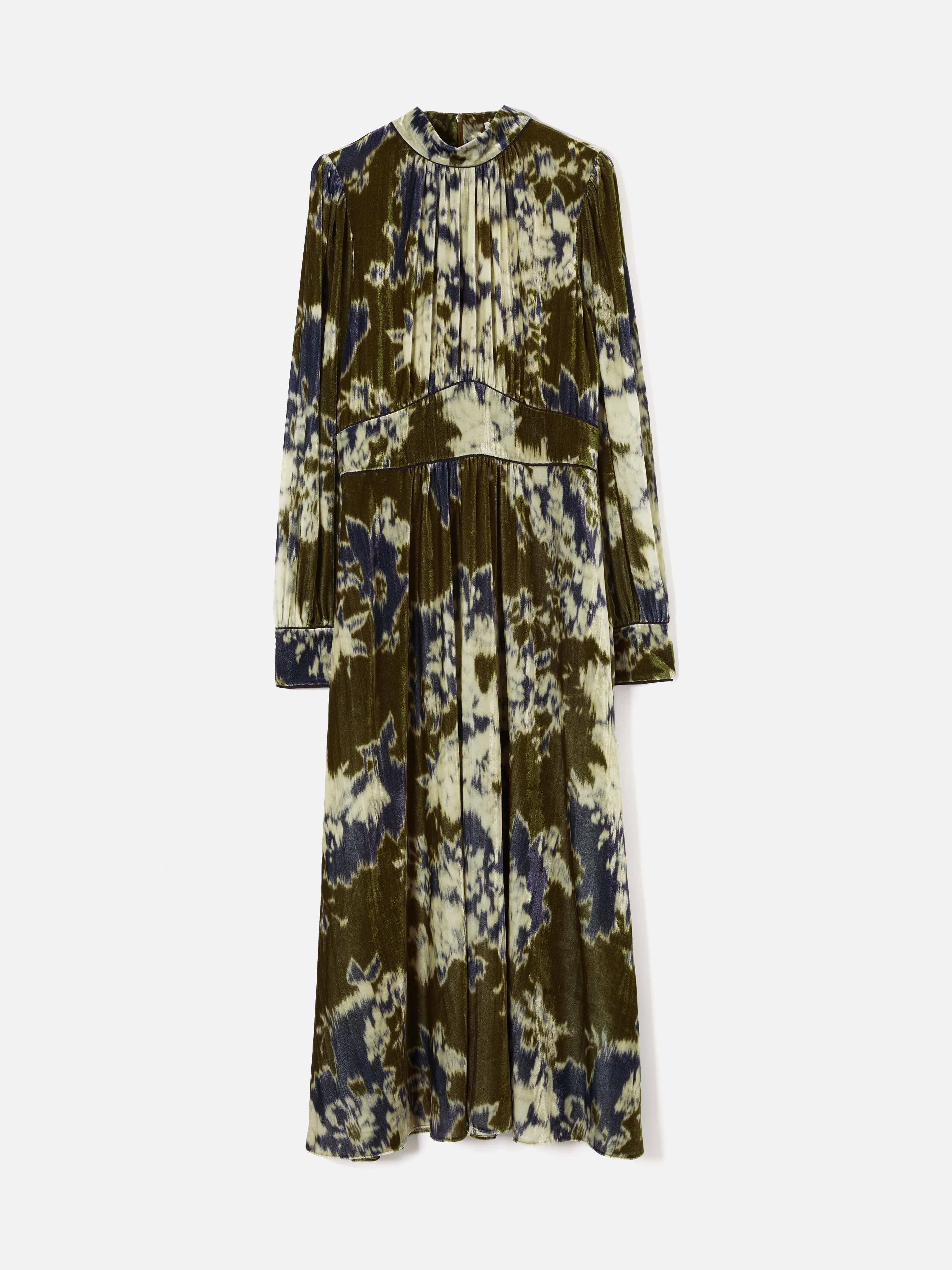 Glitched Ikat Velvet Dress | Green