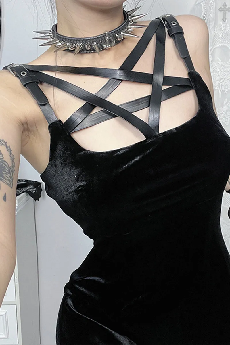 HBS1318 Strappy Velvet Gothic Dress