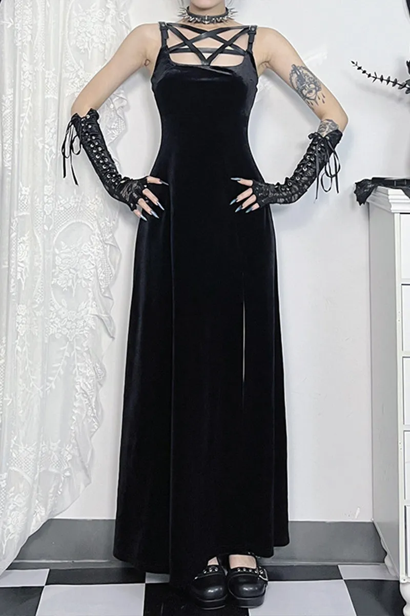 HBS1318 Strappy Velvet Gothic Dress