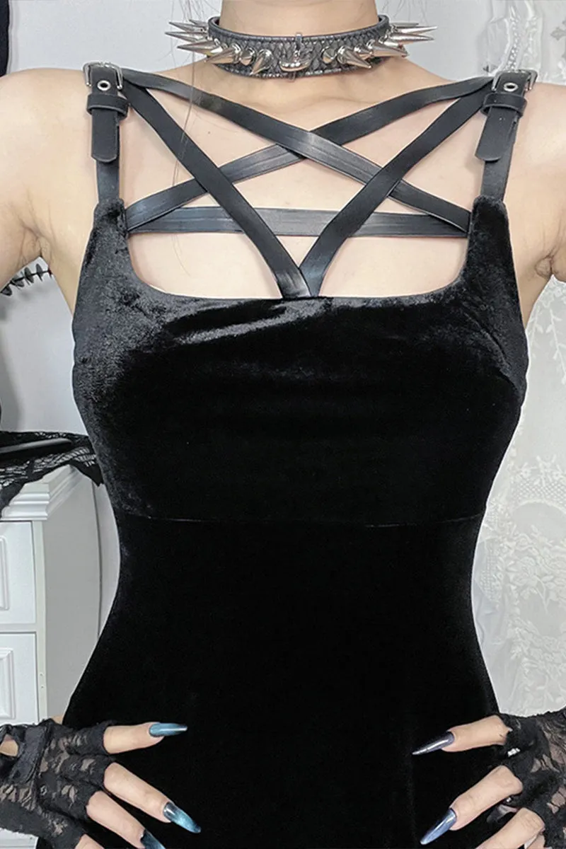 HBS1318 Strappy Velvet Gothic Dress